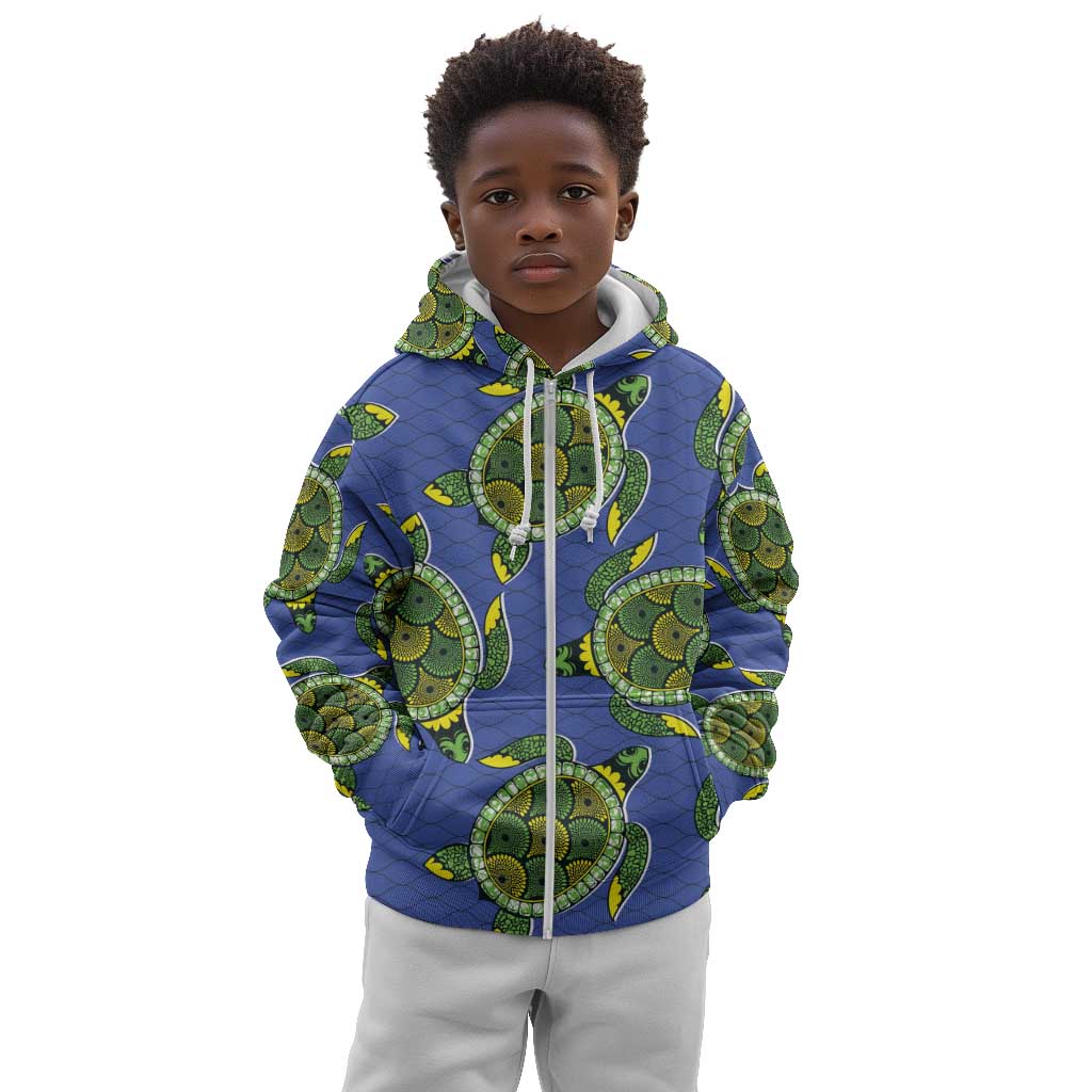 Emerald Turtle African Ankara Pattern Kid Hoodie