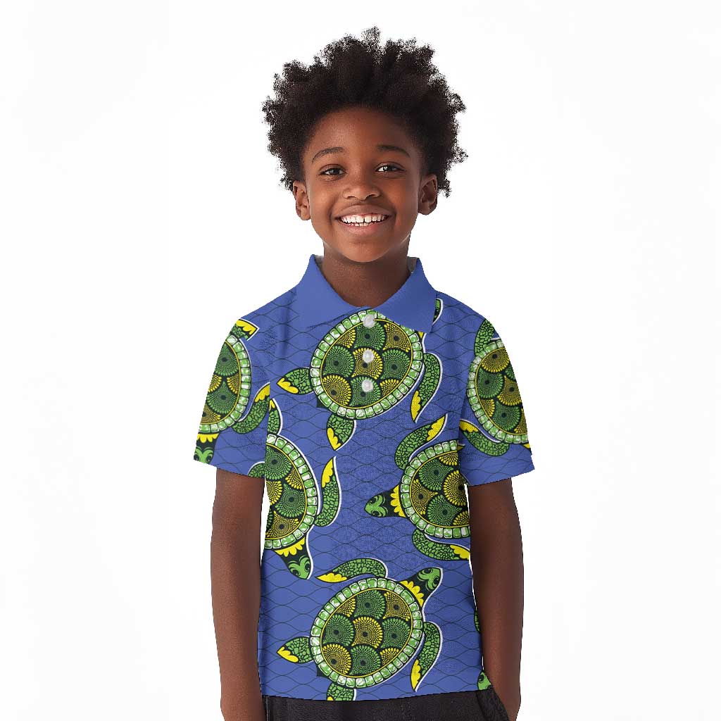 Emerald Turtle African Ankara Pattern Kid Polo Shirt