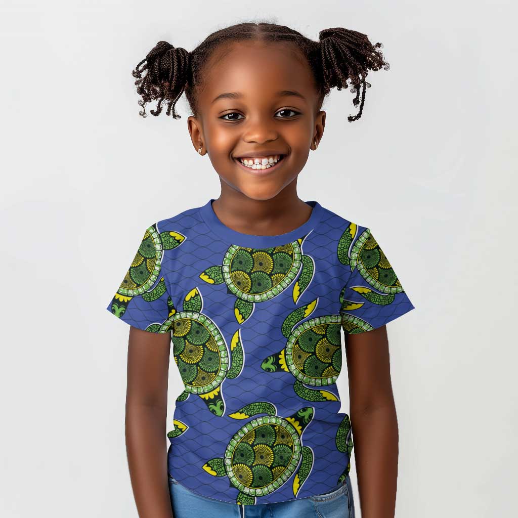 Emerald Turtle African Ankara Pattern Kid T shirt