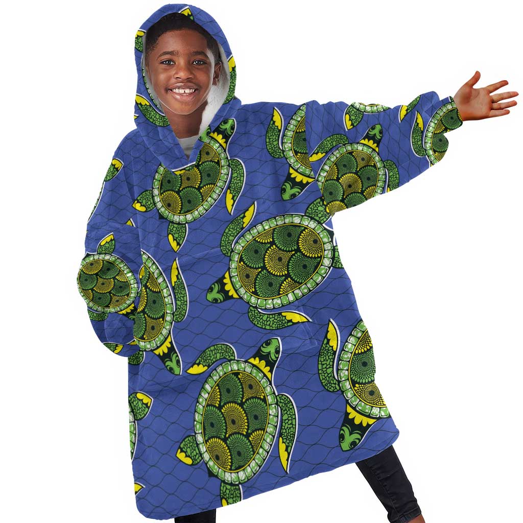 Emerald Turtle African Ankara Pattern Kid Wearable Blanket Hoodie