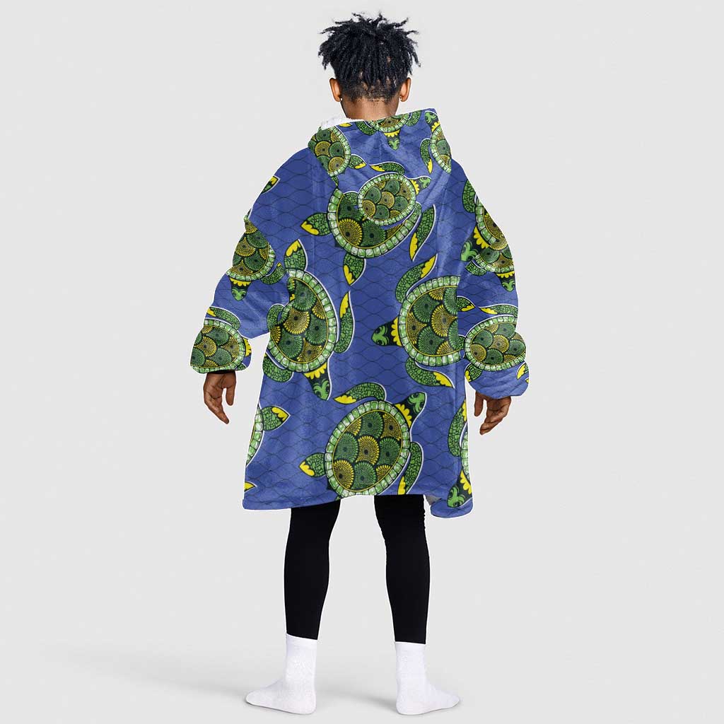Emerald Turtle African Ankara Pattern Kid Wearable Blanket Hoodie