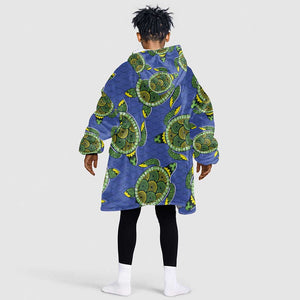 Emerald Turtle African Ankara Pattern Kid Wearable Blanket Hoodie