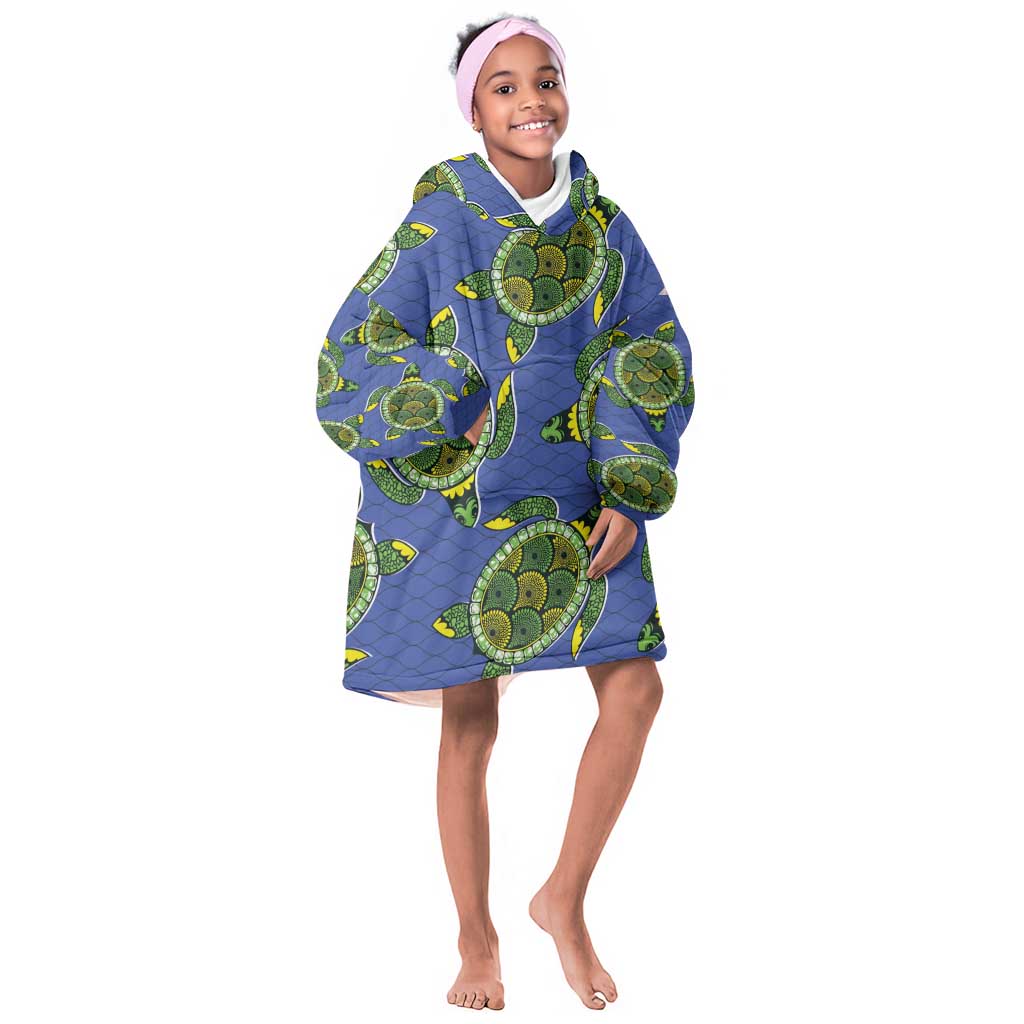 Emerald Turtle African Ankara Pattern Kid Wearable Blanket Hoodie