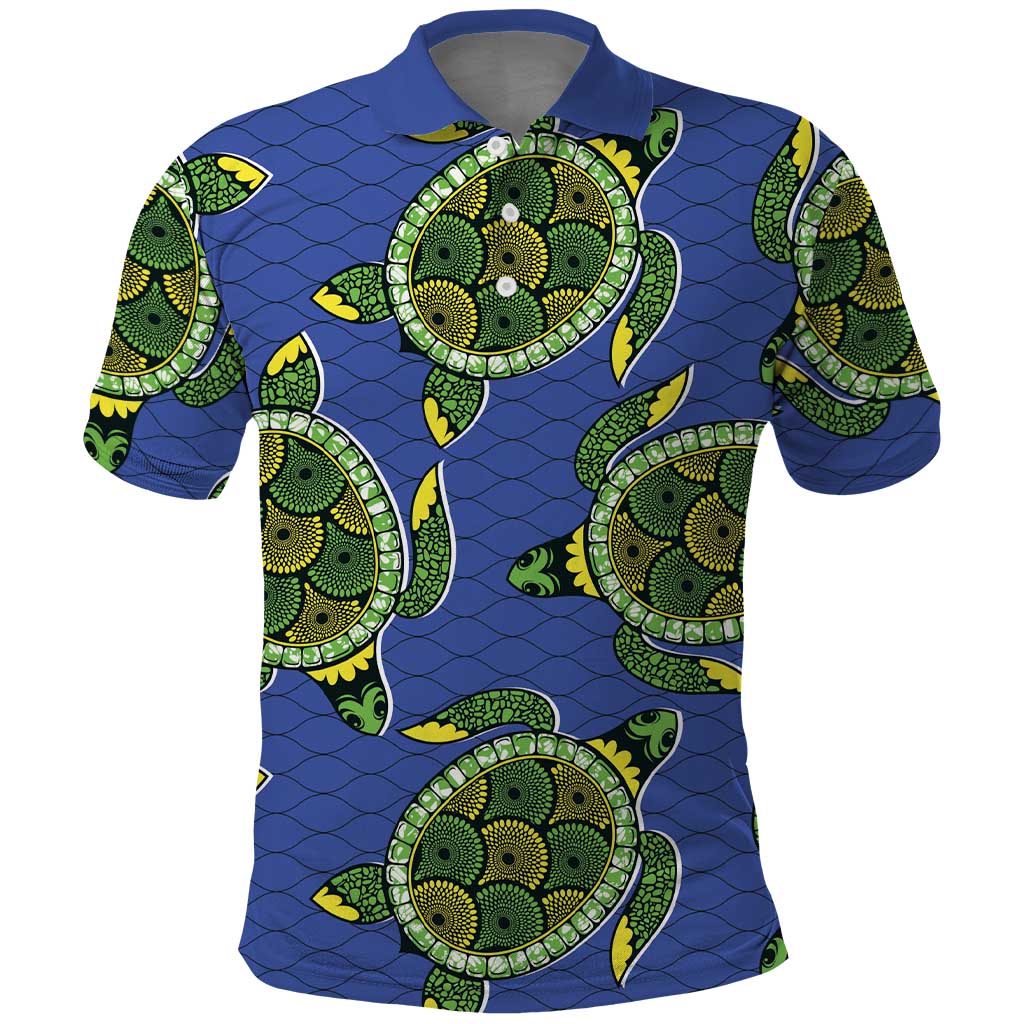 Emerald Turtle African Ankara Pattern Polo Shirt