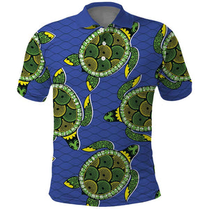 Emerald Turtle African Ankara Pattern Polo Shirt