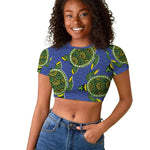 Emerald Turtle African Ankara Pattern Raglan Cropped T shirt