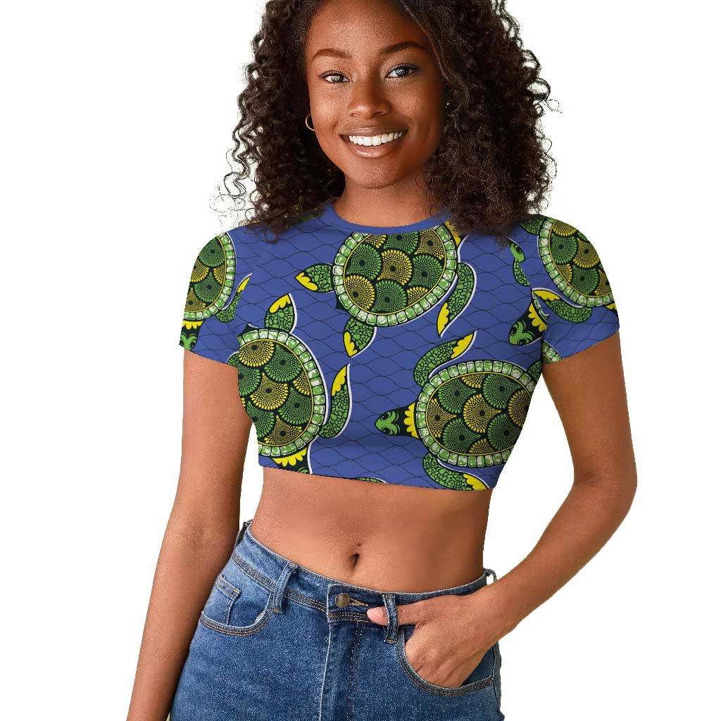 Emerald Turtle African Ankara Pattern Raglan Cropped T shirt