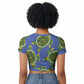 Emerald Turtle African Ankara Pattern Raglan Cropped T shirt