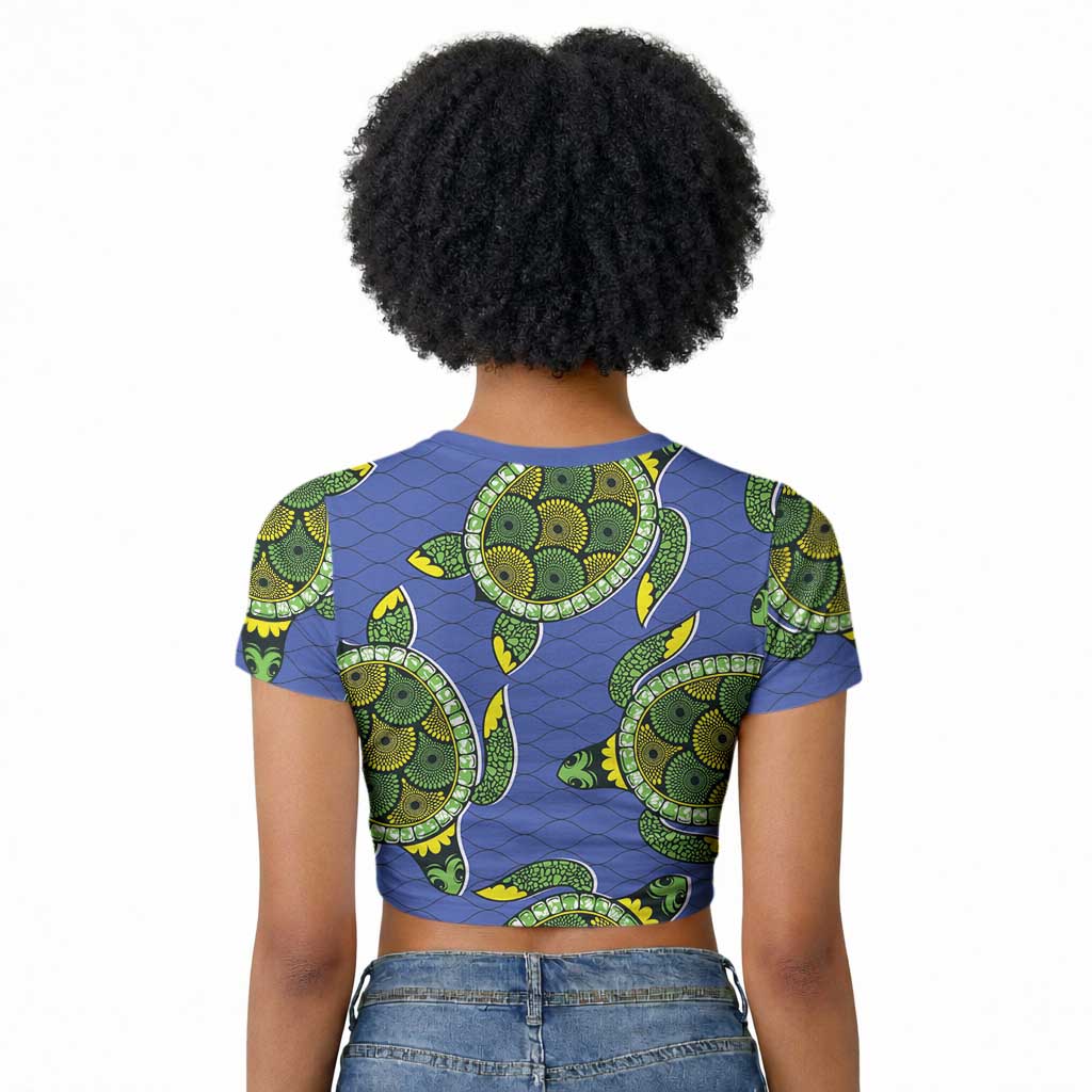 Emerald Turtle African Ankara Pattern Raglan Cropped T shirt