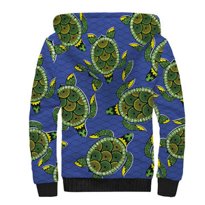 Emerald Turtle African Ankara Pattern Sherpa Hoodie