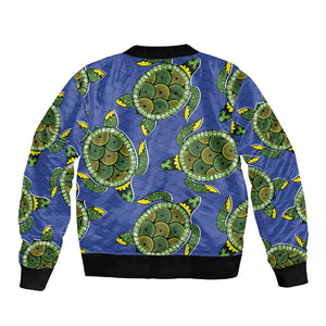 Emerald Turtle African Ankara Pattern Sleeve Zip Bomber Jacket