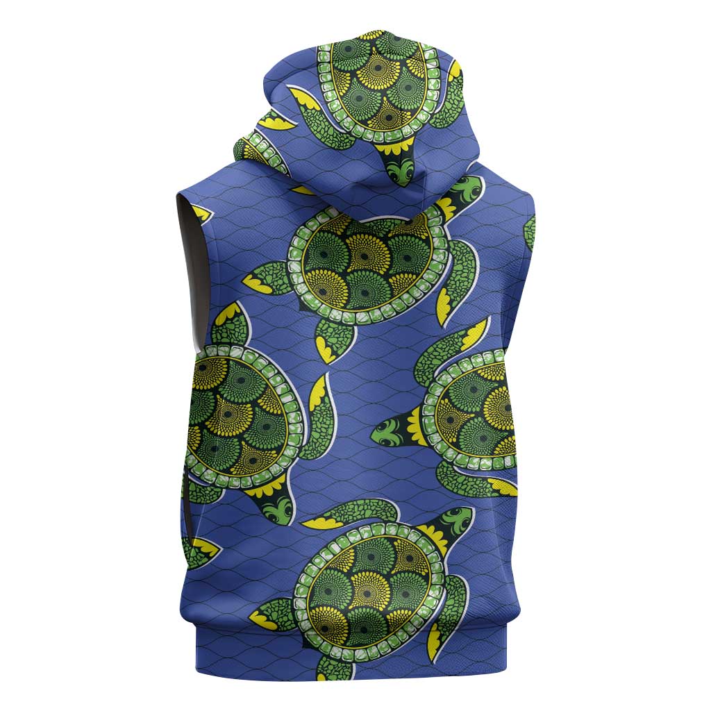 Emerald Turtle African Ankara Pattern Sleeveless Hoodie