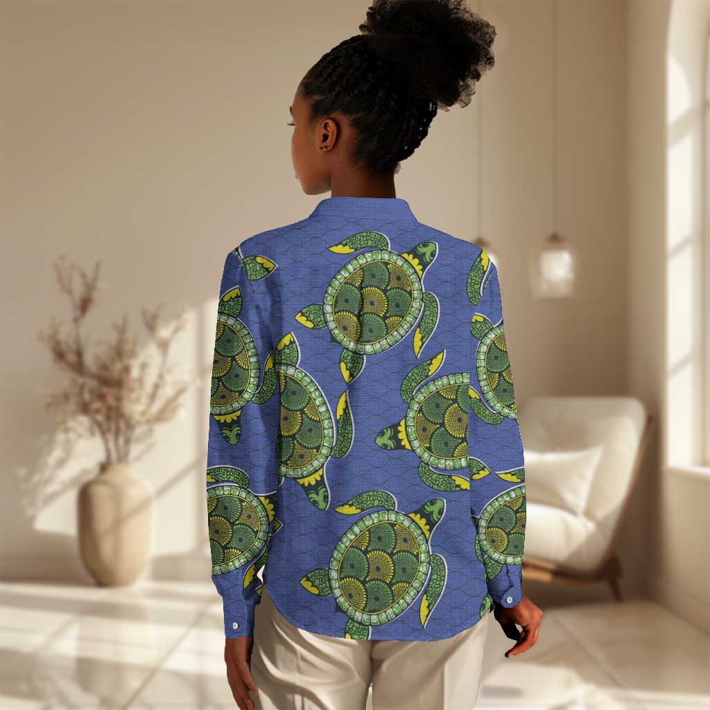 Emerald Turtle African Ankara Pattern Women Casual Shirt