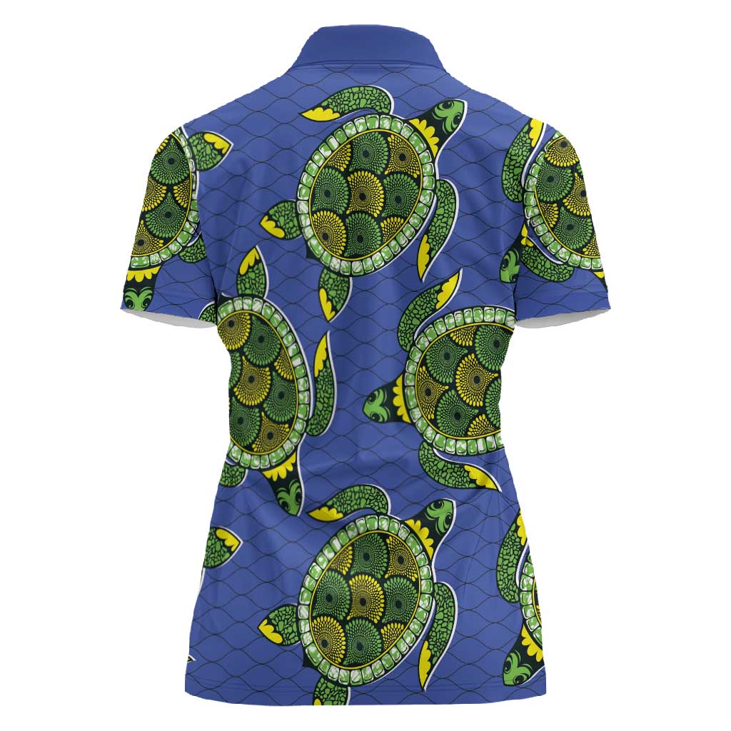 Emerald Turtle African Ankara Pattern Women Polo Shirt