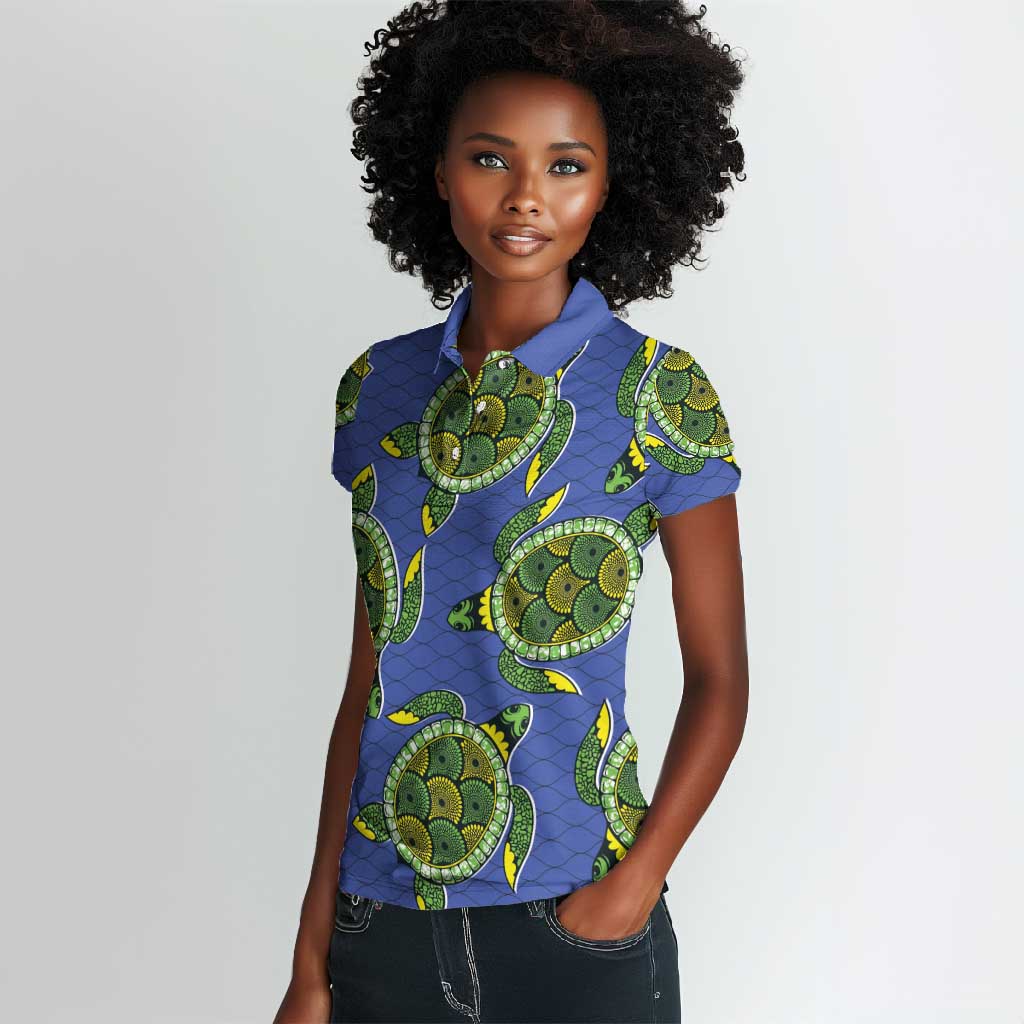 Emerald Turtle African Ankara Pattern Women Polo Shirt
