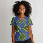 Emerald Turtle African Ankara Pattern Women V-Neck T-Shirt