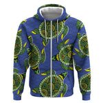 Emerald Turtle African Ankara Pattern Zip Hoodie