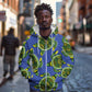 Emerald Turtle African Ankara Pattern Zip Hoodie