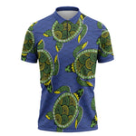 Emerald Turtle African Ankara Pattern Zipper Polo Shirt