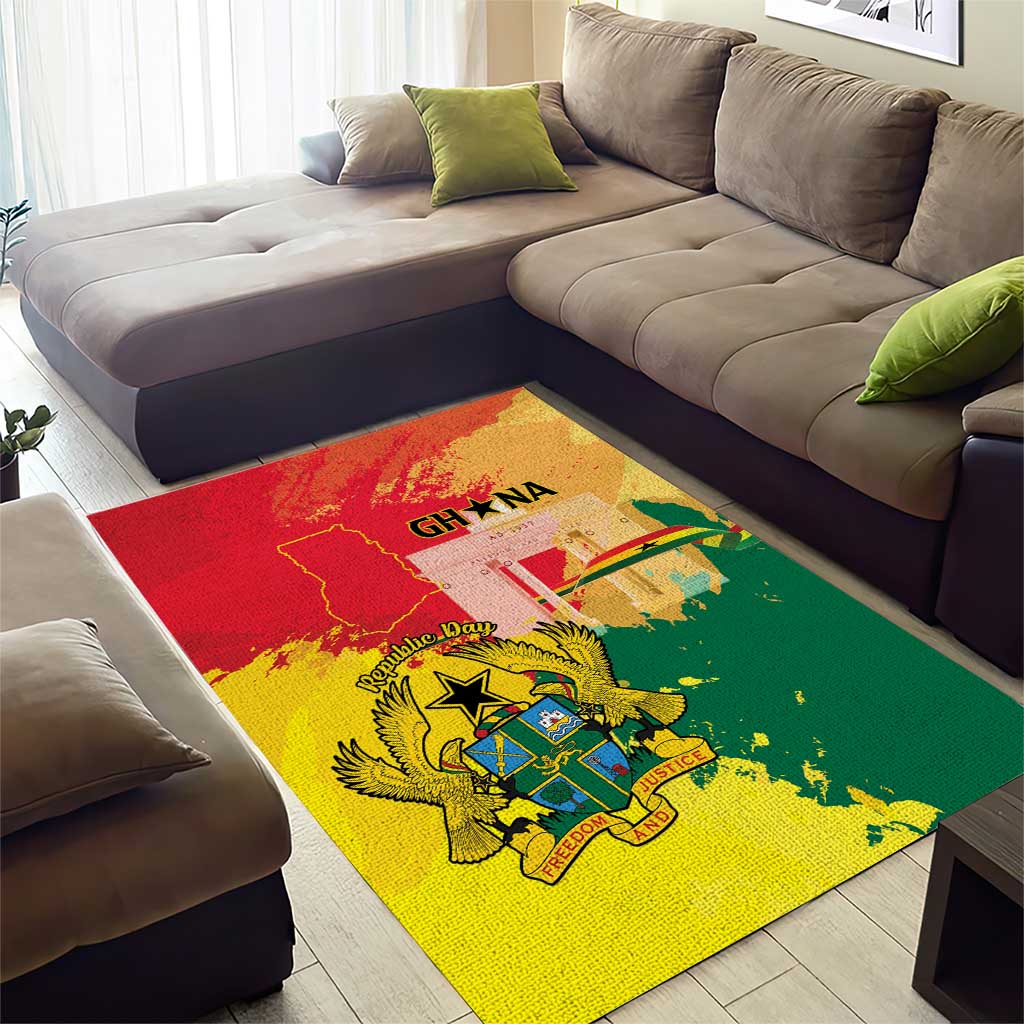 Ghana Republic Day Area Rug Black Star Square - Grunge Style