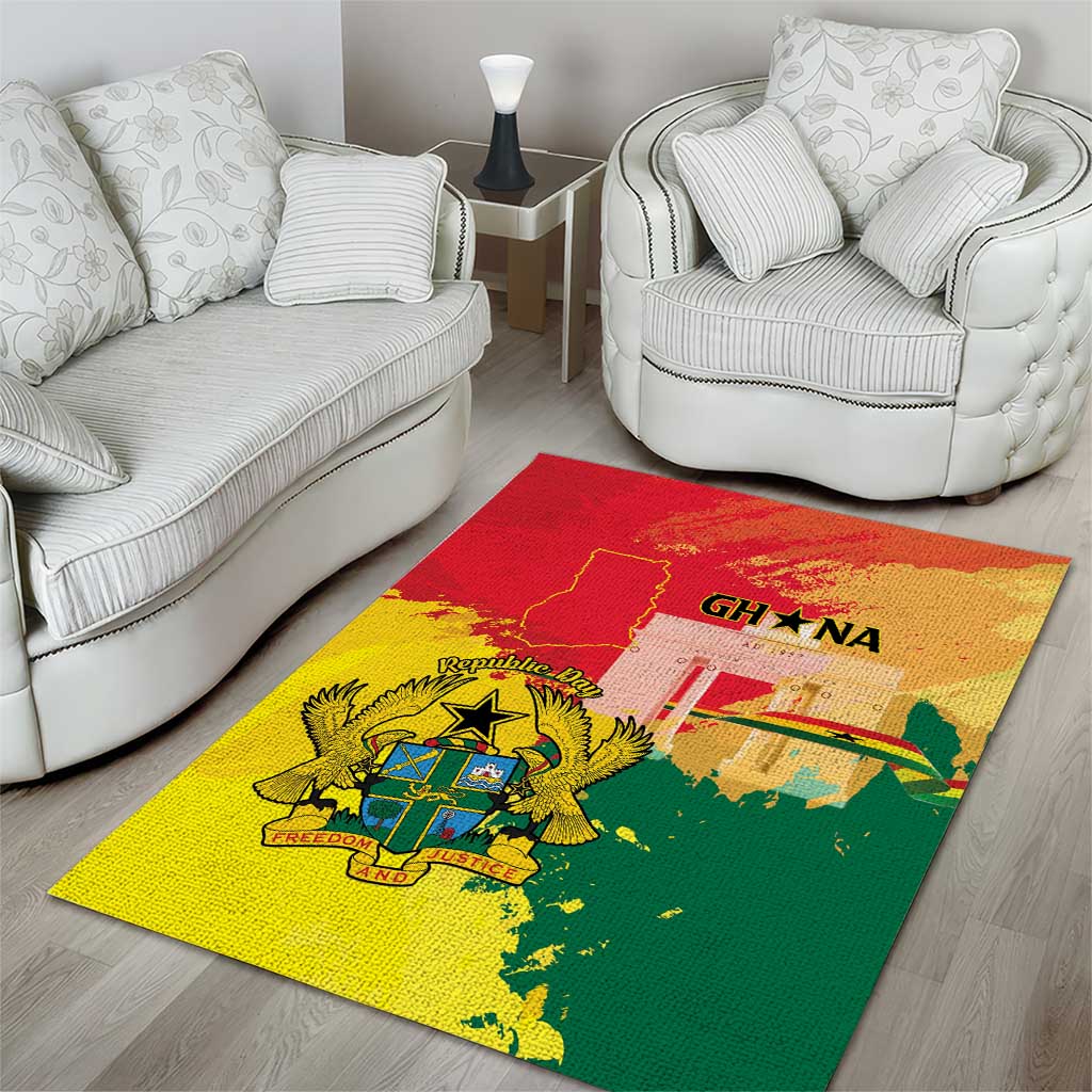 Ghana Republic Day Area Rug Black Star Square - Grunge Style