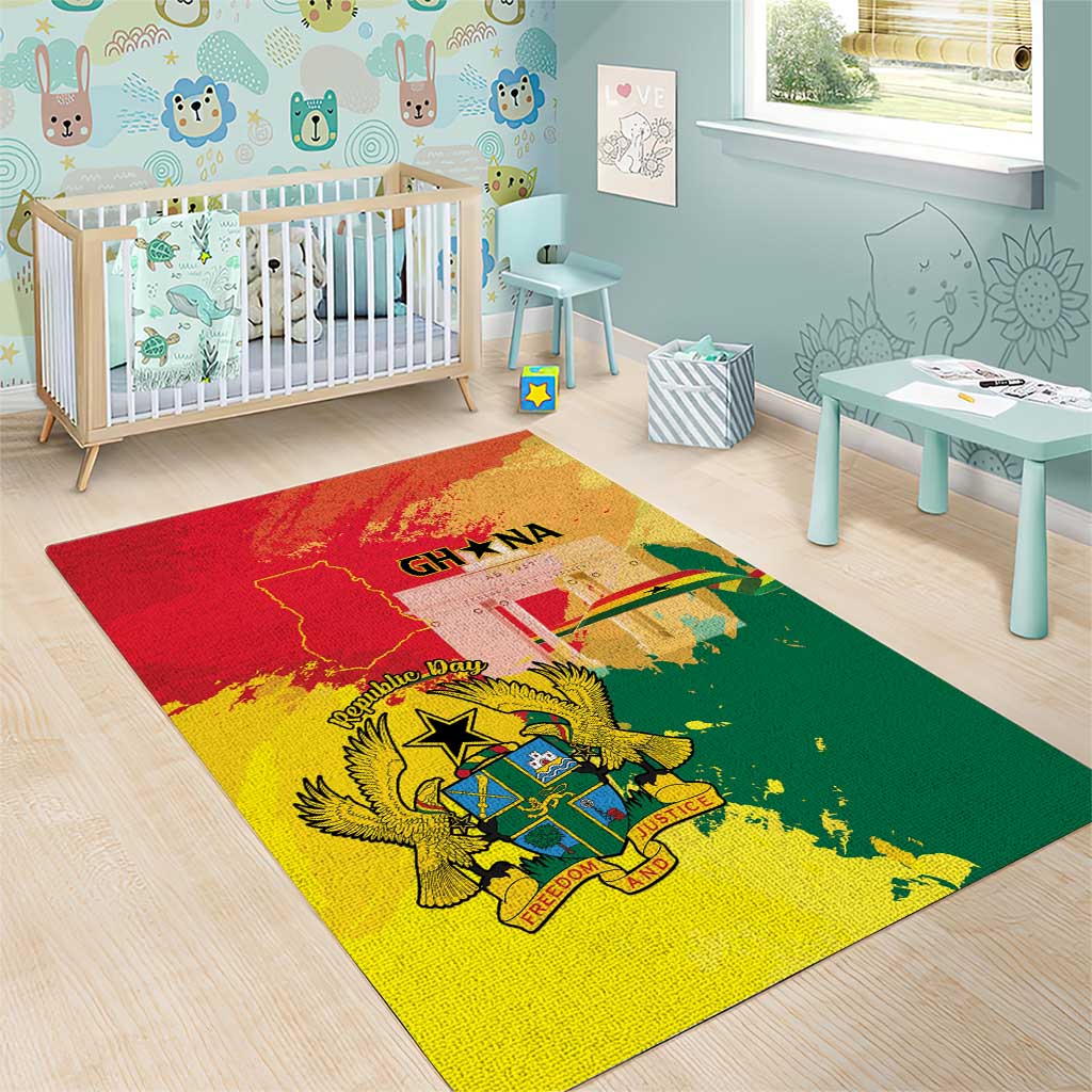 Ghana Republic Day Area Rug Black Star Square - Grunge Style