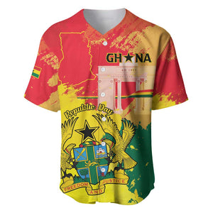 Personalized Ghana Republic Day Baseball Jersey Black Star Square - Grunge Style
