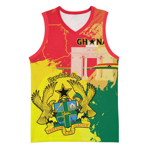 Personalized Ghana Republic Day Basketball Jersey Black Star Square - Grunge Style - African Pride