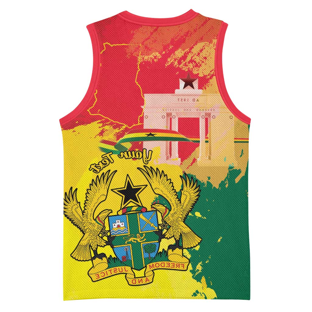 Personalized Ghana Republic Day Basketball Jersey Black Star Square - Grunge Style - African Pride