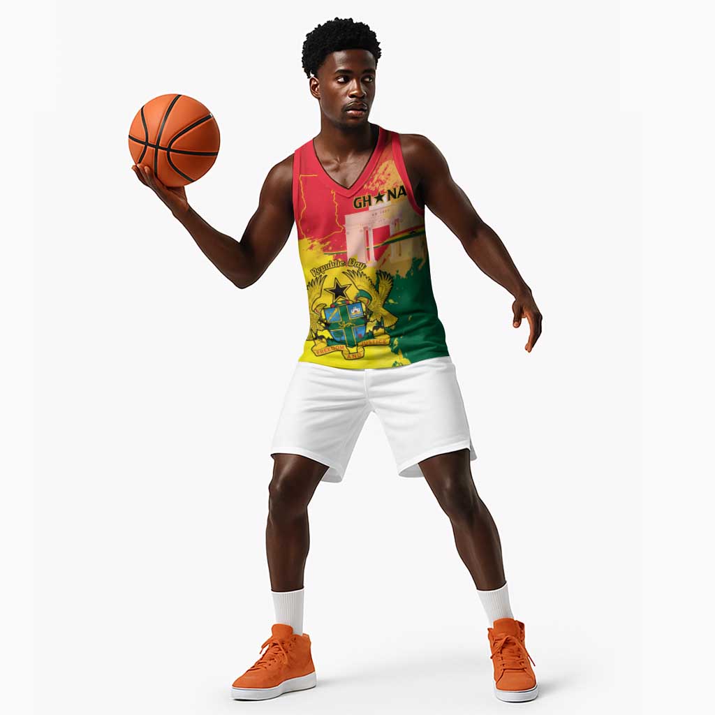 Personalized Ghana Republic Day Basketball Jersey Black Star Square - Grunge Style - African Pride