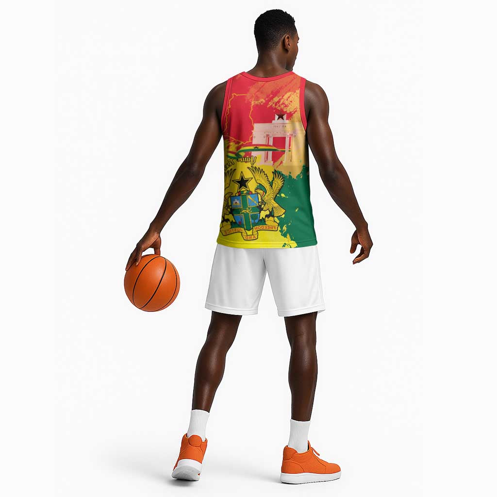 Personalized Ghana Republic Day Basketball Jersey Black Star Square - Grunge Style - African Pride