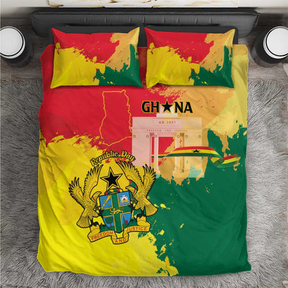 Ghana Republic Day Bedding Set Black Star Square - Grunge Style
