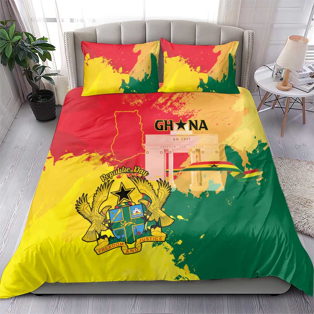 Ghana Republic Day Bedding Set Black Star Square - Grunge Style