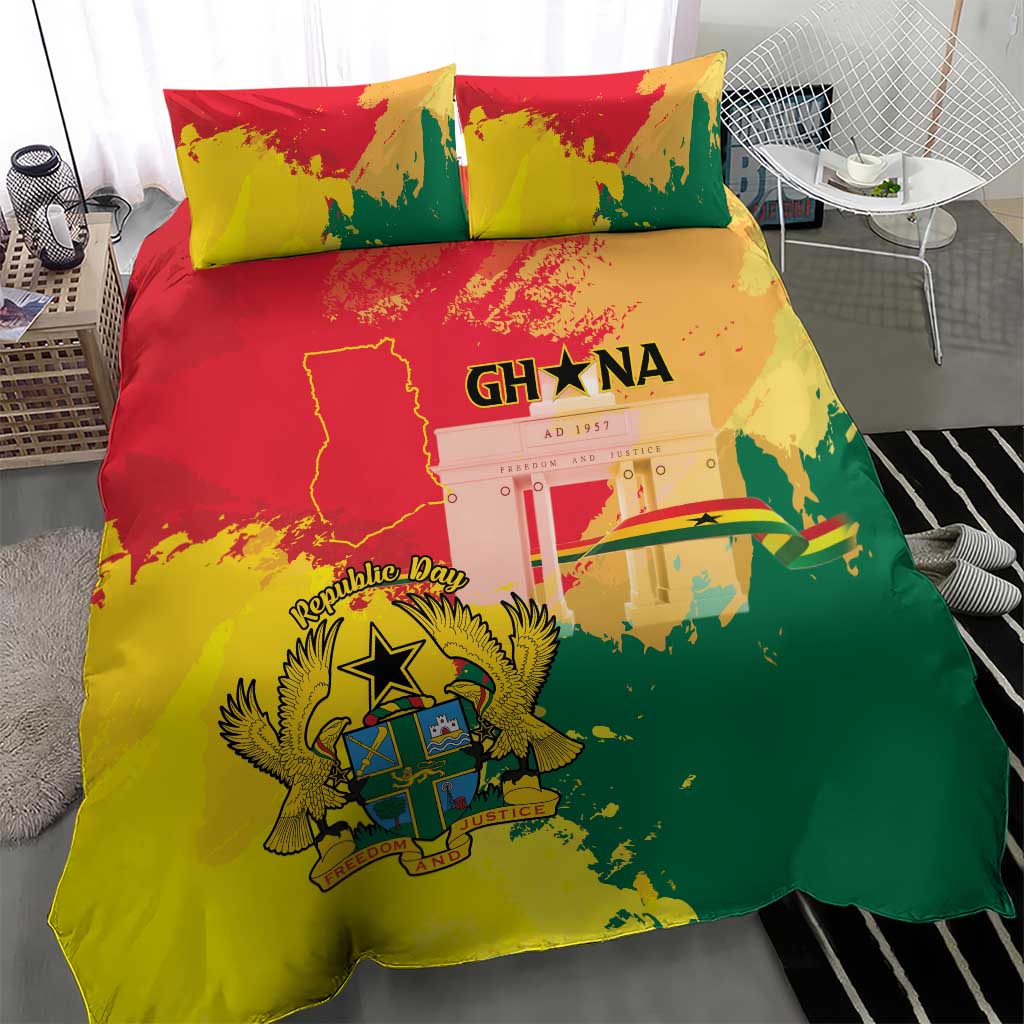 Ghana Republic Day Bedding Set Black Star Square - Grunge Style