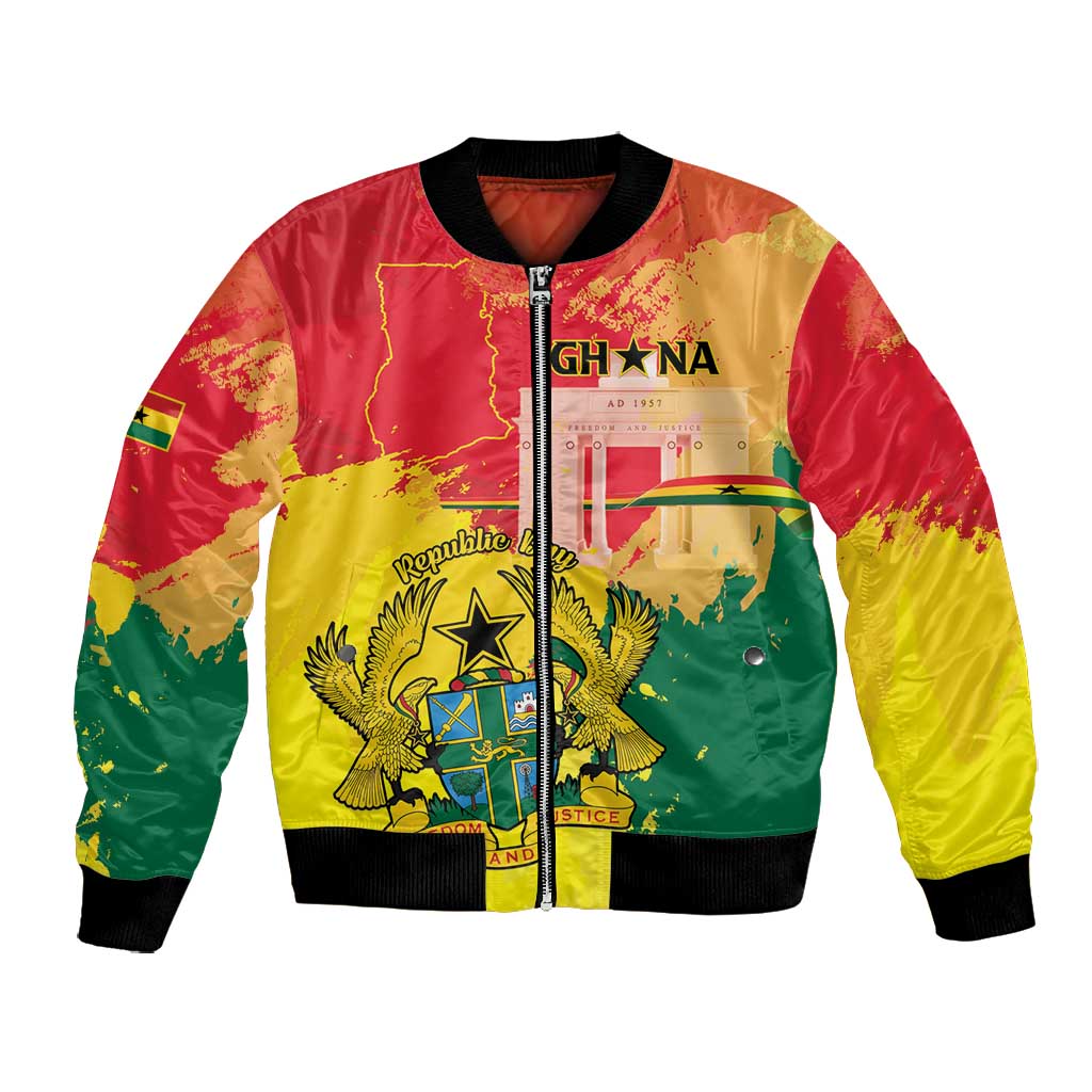 Personalized Ghana Republic Day Bomber Jacket Black Star Square - Grunge Style