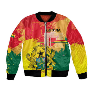 Personalized Ghana Republic Day Bomber Jacket Black Star Square - Grunge Style