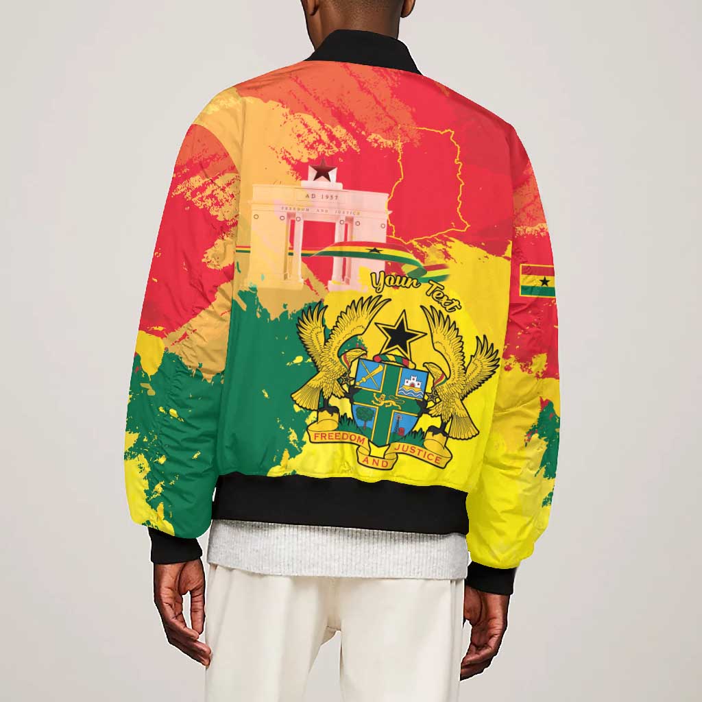 Personalized Ghana Republic Day Bomber Jacket Black Star Square - Grunge Style