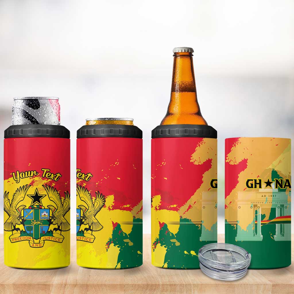 Personalized Ghana Republic Day 4 in 1 Can Cooler Tumbler Black Star Square - Grunge Style