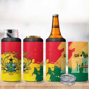 Personalized Ghana Republic Day 4 in 1 Can Cooler Tumbler Black Star Square - Grunge Style