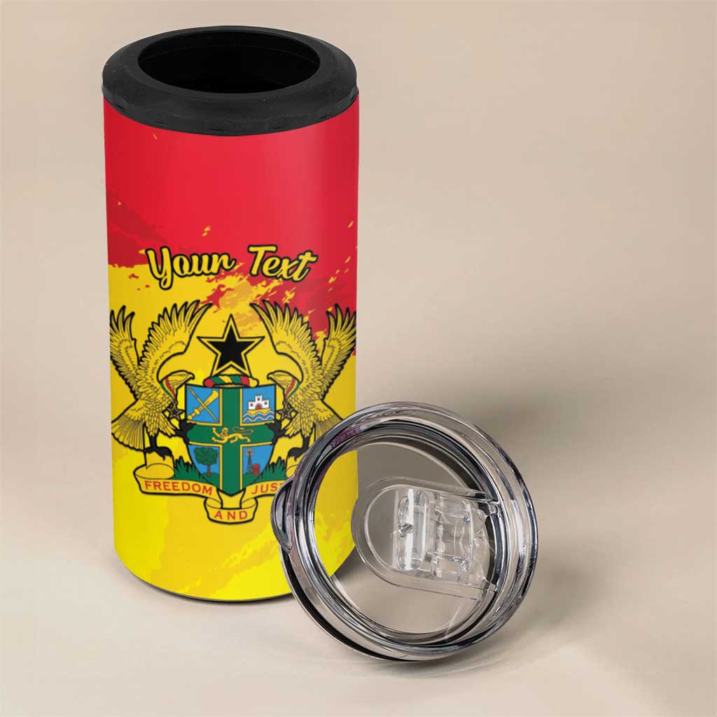 Personalized Ghana Republic Day 4 in 1 Can Cooler Tumbler Black Star Square - Grunge Style