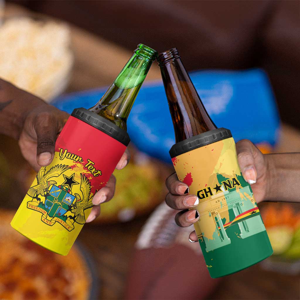 Personalized Ghana Republic Day 4 in 1 Can Cooler Tumbler Black Star Square - Grunge Style