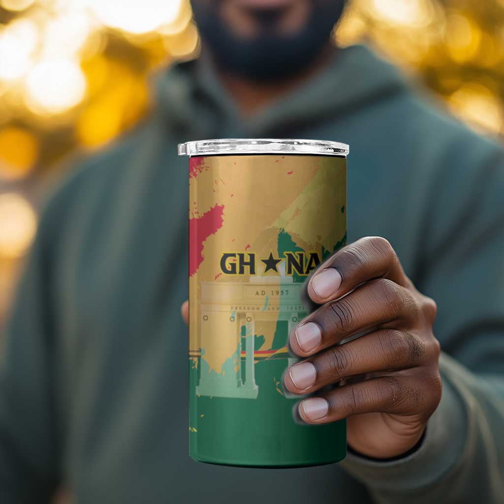 Personalized Ghana Republic Day 4 in 1 Can Cooler Tumbler Black Star Square - Grunge Style
