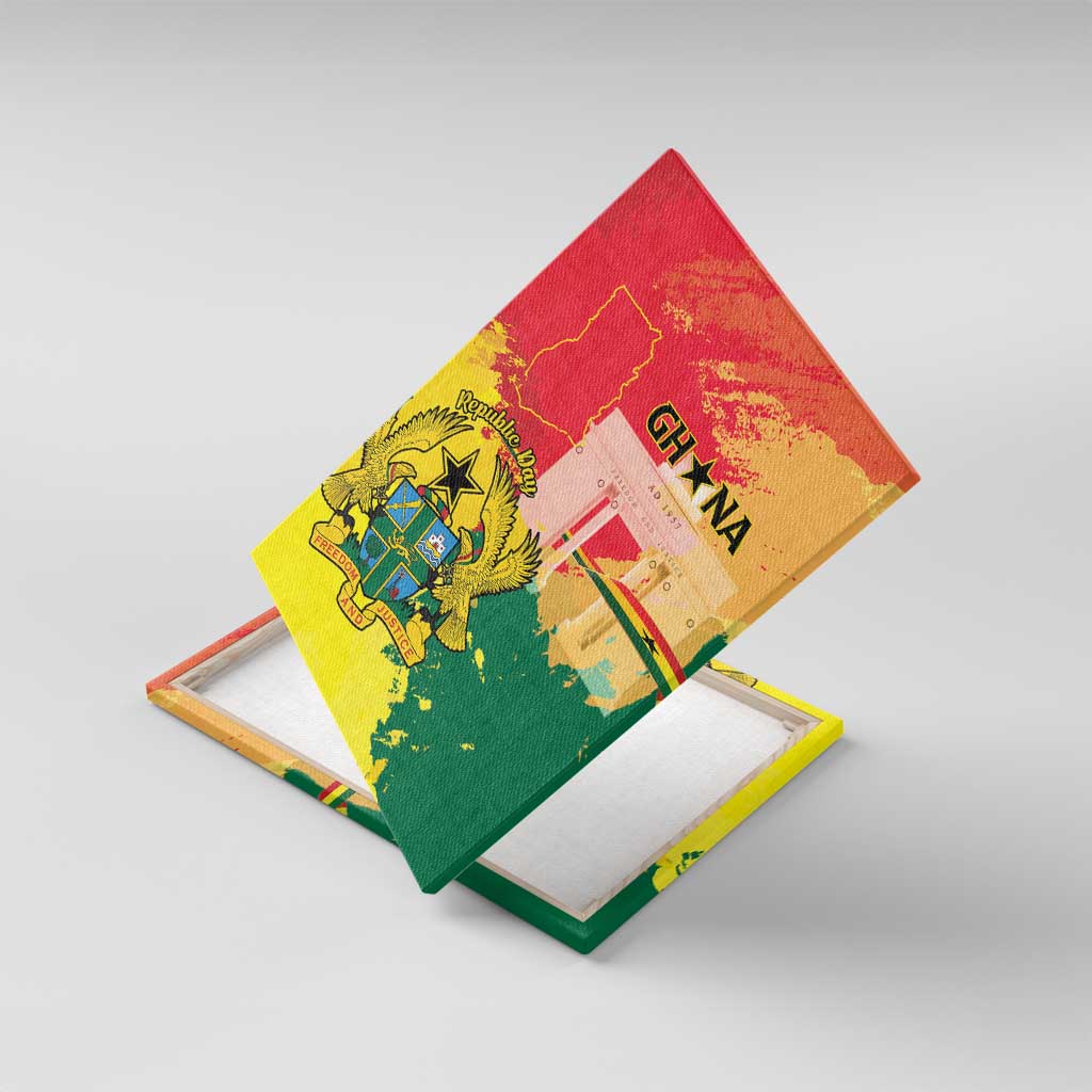 Ghana Republic Day Canvas Wall Art Black Star Square - Grunge Style