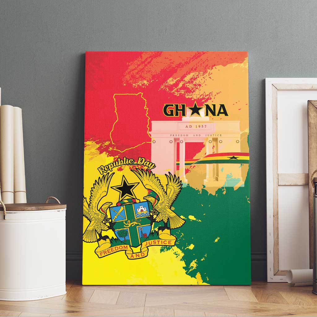 Ghana Republic Day Canvas Wall Art Black Star Square - Grunge Style