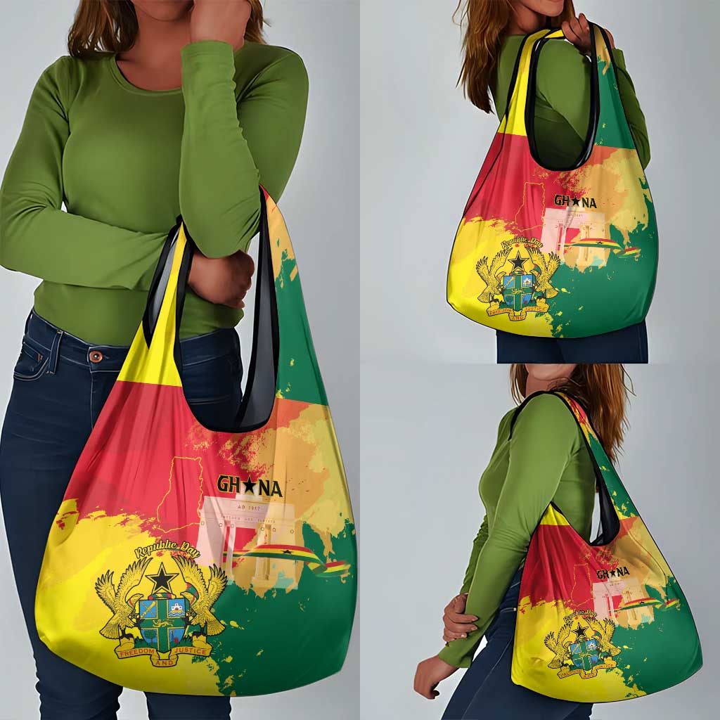 Ghana Republic Day Grocery Bag Black Star Square - Grunge Style