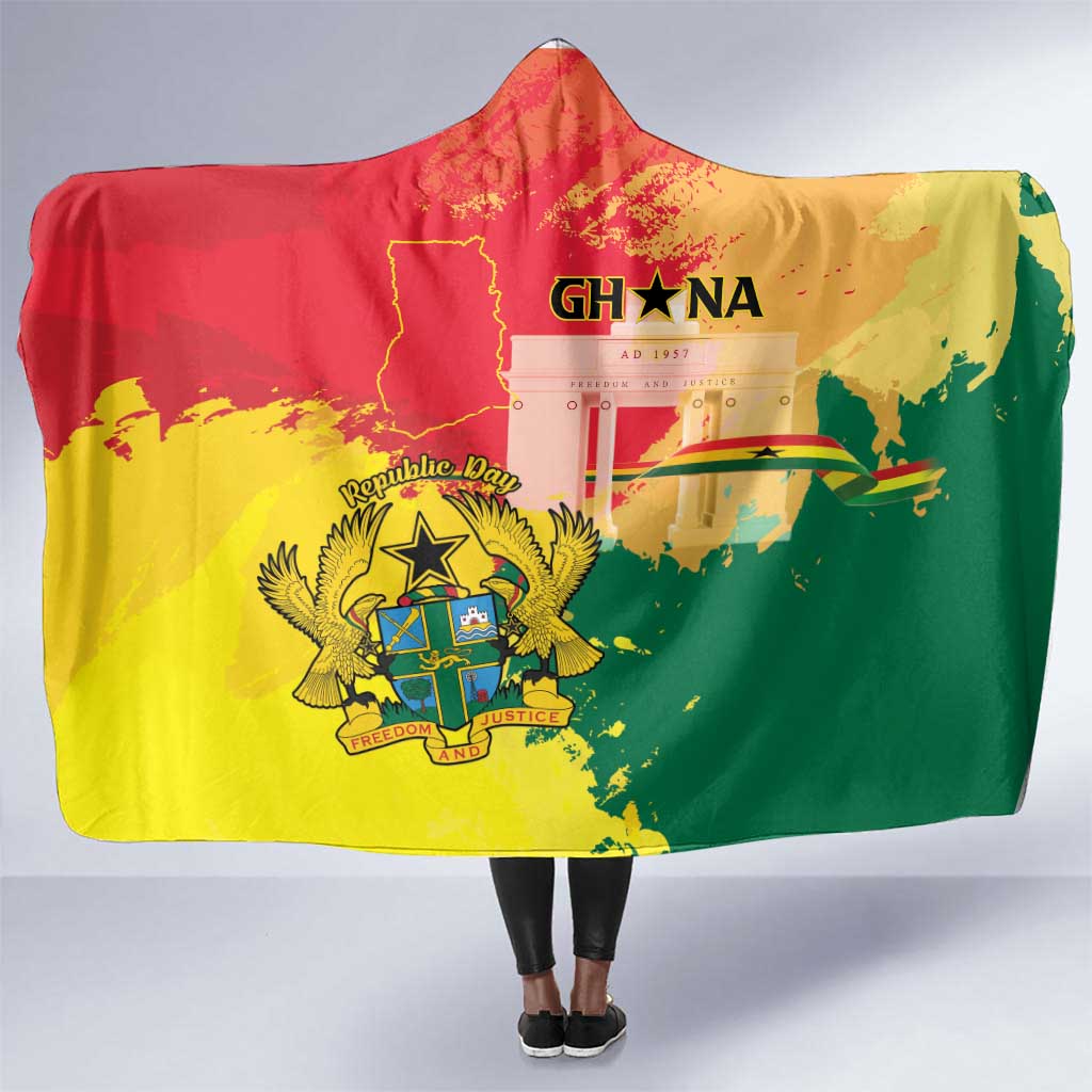 Ghana Republic Day Hooded Blanket Black Star Square - Grunge Style