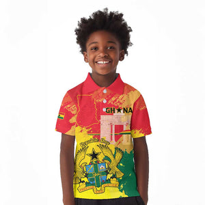 Personalized Ghana Republic Day Kid Polo Shirt Black Star Square - Grunge Style
