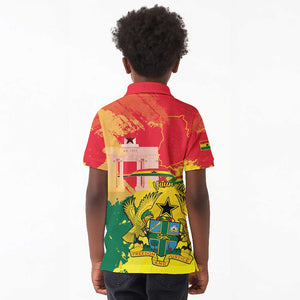 Personalized Ghana Republic Day Kid Polo Shirt Black Star Square - Grunge Style