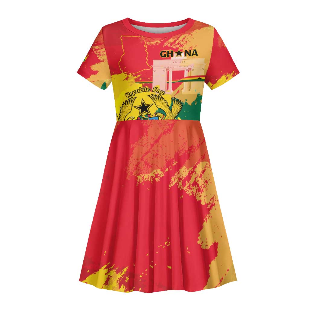 Personalized Ghana Republic Day Kid Short Sleeve Dress Black Star Square - Grunge Style