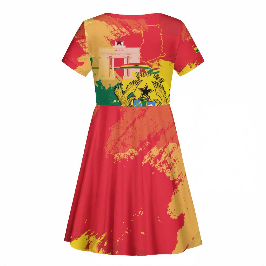 Personalized Ghana Republic Day Kid Short Sleeve Dress Black Star Square - Grunge Style